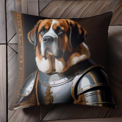 鎧 セントバーナード ポートレート 犬の騎士 クッションカバー 45×45cm アニマル柄 おしゃれ 可愛い クッション本体付き 正方形 犬ファン