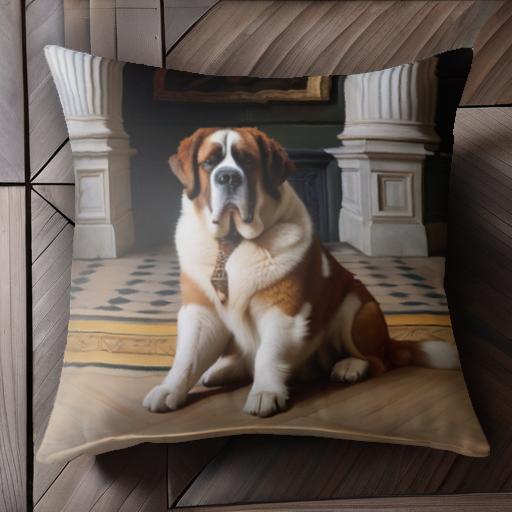 大理石の床 セントバーナード 柱 絵画 豪華なインテリア クッションカバー 45×45cm アニマル柄 おしゃれ 可愛い クッション本体付き 正方形 犬ファン