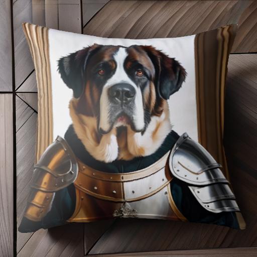 甲冑 セントバーナード クロスネックレス クッションカバー 45×45cm アニマル柄 おしゃれ 可愛い クッション本体付き 正方形 犬ファン