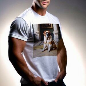 Tシャツ メンズ キッズ 犬ファン 半袖 春夏 犬柄 プリント カジュアル かわいい 人間用 フィットネス ダンス 大理石の床 セントバーナード 柱 絵画 豪華なインテリア