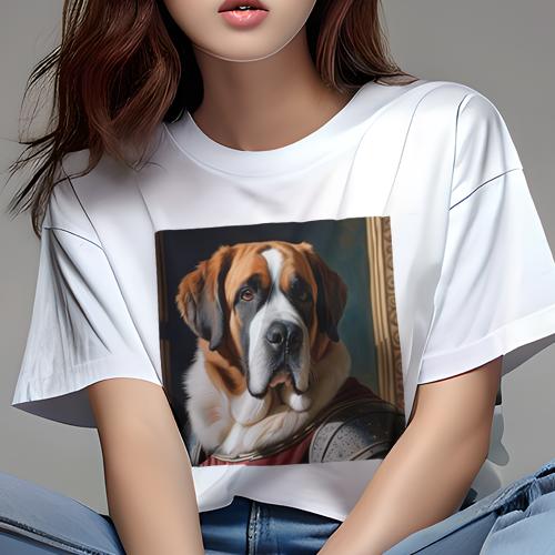 Tシャツ レディース 犬ファン 半袖 春夏 犬柄 プリント カジュアル かわいい 人間用 フィットネス ダンス 甲冑 セントバーナード 室内 ポートレート