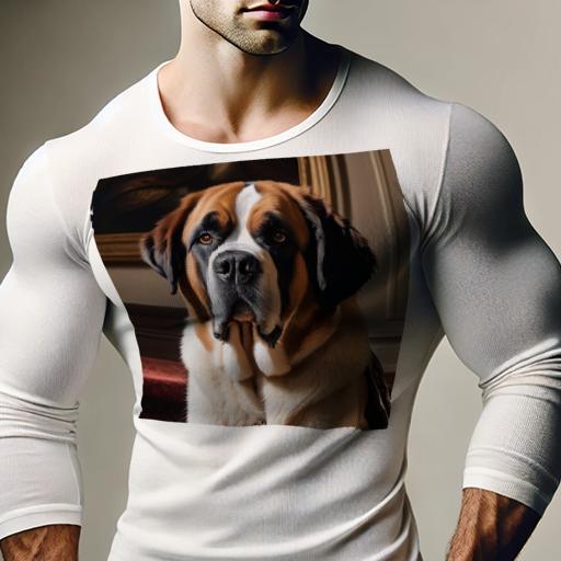 長袖Tシャツ 人間用 メンズ 秋春夏 プリント レジャー アウトドア カジュアル かわいい 犬ファン 肖像画 セントバーナード 室内 額縁