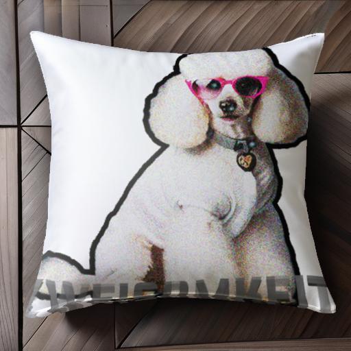 サングラス プードル ネックレス 文字 クッションカバー 45×45cm アニマル柄 おしゃれ 可愛い クッション本体付き 正方形 犬ファン