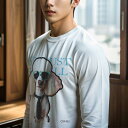 長袖Tシャツ 人間用 メンズ 秋春夏 プリント レジャー アウトドア カジュアル かわいい 犬ファン サングラス プードル ネクタイ 文字