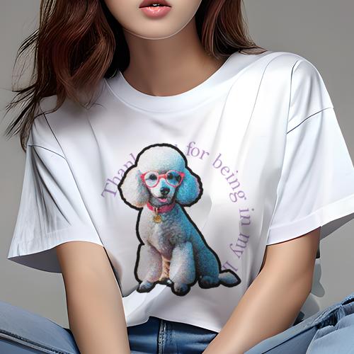Tシャツ レディース 犬ファン 半袖 春夏 犬柄 プリント カジュアル かわいい 人間用 フィットネス ダンス メガネ プードル 赤い首輪 Tシャツ レディース 犬ファン 半袖 春夏 犬柄 プリント カジュアル かわいい 人間用 フィットネス ダンス メガネ プードル 赤い首輪