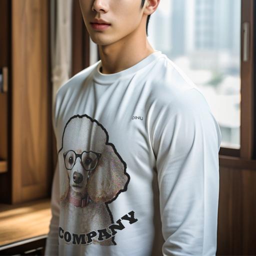 長袖Tシャツ 人間用 メンズ 秋春夏 プリント レジャー アウトドア カジュアル かわいい 犬ファン メガネ プードル ピンクの首輪 accompanyの文字