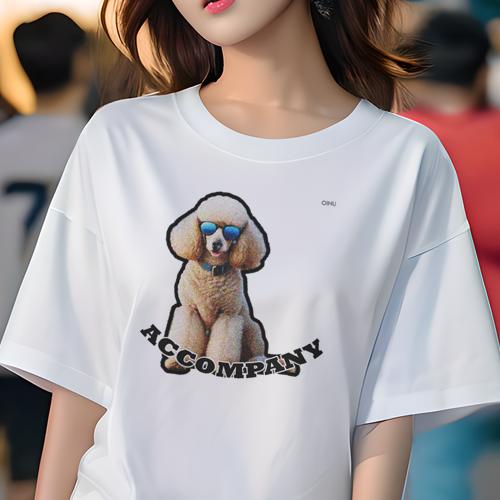 楽天フロントップ楽天市場店Tシャツ レディース 犬ファン 半袖 春夏 犬柄 プリント カジュアル かわいい 人間用 フィットネス ダンス サングラス プードル カラフル メッセージ モダン アクセサリー