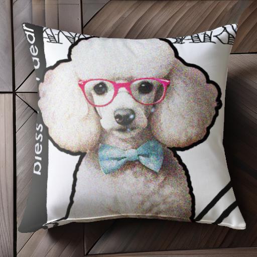 メガネ プードル 蝶ネクタイ おしゃれ クッションカバー 45×45cm アニマル柄 可愛い クッション本体付き 正方形 犬ファン