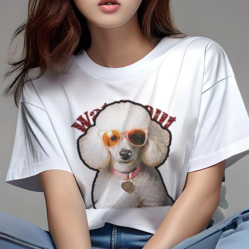 Tシャツ レディース 犬ファン 半袖 春夏 犬柄 プリント カジュアル かわいい 人間用 フィットネス ダンス サングラス プードル ハートの首輪