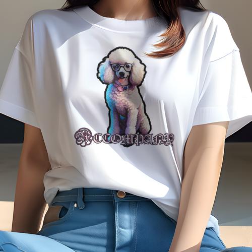 Tシャツ レディース 犬ファン 半袖 春夏 犬柄 プリント カジュアル かわいい 人間用 フィットネス ダンス 眼鏡 プードル 首輪 ACCOMPANYの文字 Tシャツ レディース 犬ファン 半袖 春夏 犬柄 プリント カジュアル かわいい 人間用 フィットネス ダンス 眼鏡 プードル 首輪 ACCOMPANYの文字