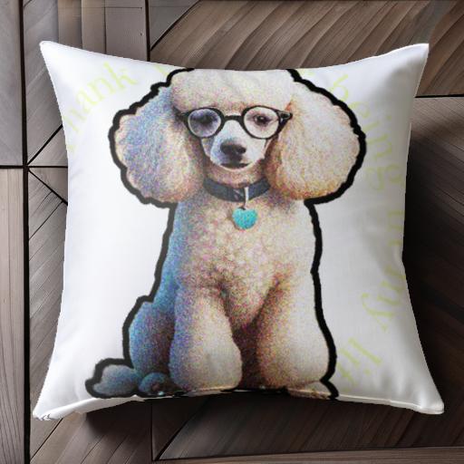 メガネ プードル ハートの名札 クッションカバー 45×45cm アニマル柄 おしゃれ 可愛い クッション本体..