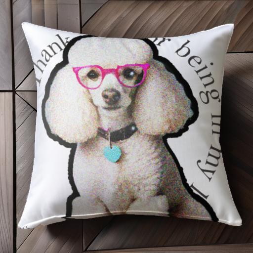 眼鏡 プードル リボン ハート型タグ クッションカバー 45×45cm アニマル柄 おしゃれ 可愛い クッション本体付き 正方形 犬ファン