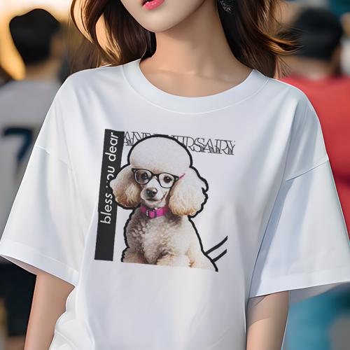 Tシャツ レディース 犬ファン 半袖 春夏 犬柄 プリント カジュアル かわいい 人間用 フィットネス ダンス メガネ プードル ピンクの首輪 文字 Tシャツ レディース 犬ファン 半袖 春夏 犬柄 プリント カジュアル かわいい 人間用 フィットネス ダンス メガネ プードル ピンクの首輪 文字