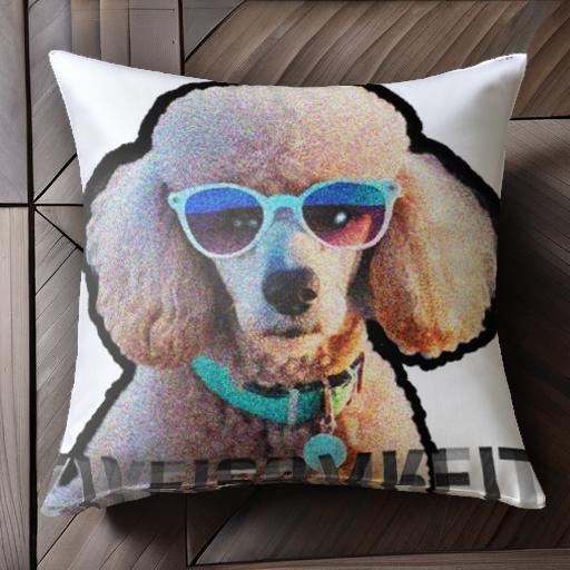 サングラス プードル カラー テキスト クッションカバー 45×45cm アニマル柄 おしゃれ 可愛い クッション本体付き 正方形 犬ファン
