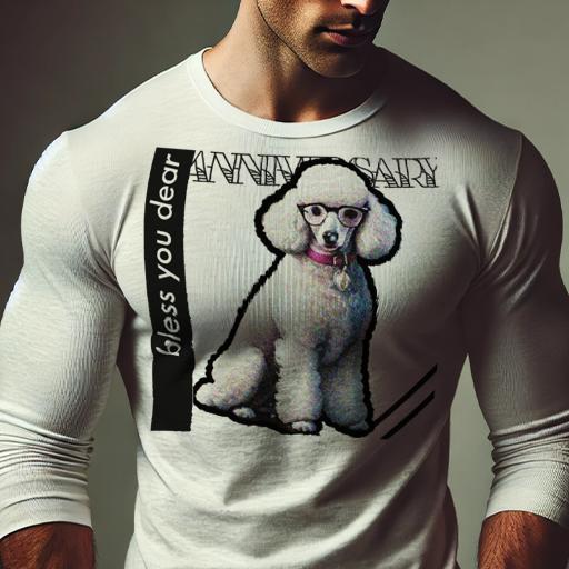 長袖Tシャツ 人間用 メンズ 秋春夏 プリント レジャー アウトドア カジュアル かわいい 犬ファン 眼鏡 プードル 赤い首輪 bless you dear