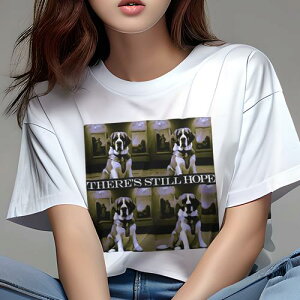 Tシャツ レディース 犬ファン 半袖 春夏 犬柄 プリント カジュアル かわいい 人間用 フィットネス ダンス 絵画 セントバーナード 文字 希望 美術館
