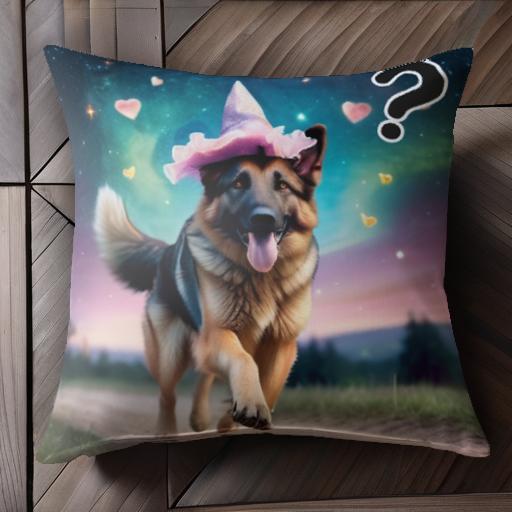 魔法の帽子 ジャーマンシェパード ハート 夕焼け 星空 道 クッションカバー 45×45cm アニマル柄 おしゃれ 可愛い クッション本体付き 正方形 犬ファン