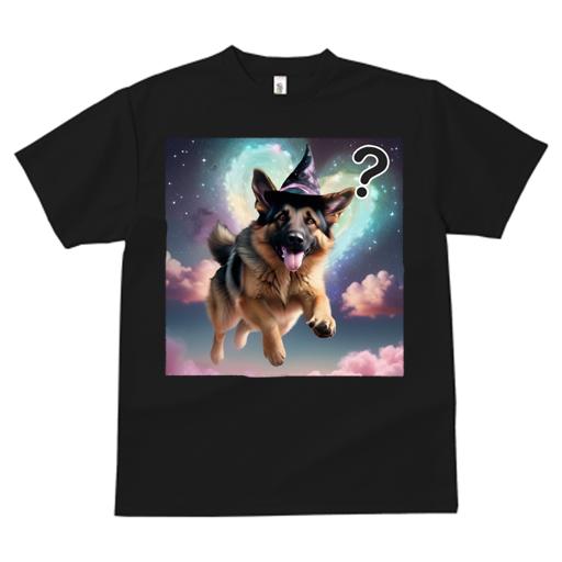 Tシャツ レディース 犬ファン 半袖 春夏 犬柄 プリント カジュアル かわいい 人間用 フィットネス ダンス 魔法の帽子 ジャーマンシェパード ハート 星 空 雲