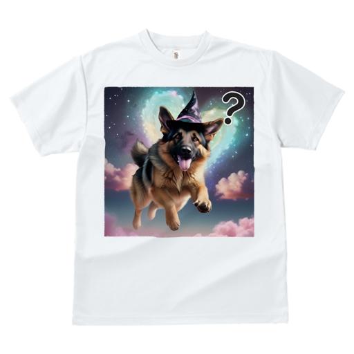 Tシャツ レディース 犬ファン 半袖 春夏 犬柄 プリント カジュアル かわいい 人間用 フィットネス ダンス 魔法の帽子 ジャーマンシェパード ハート 星 空 雲