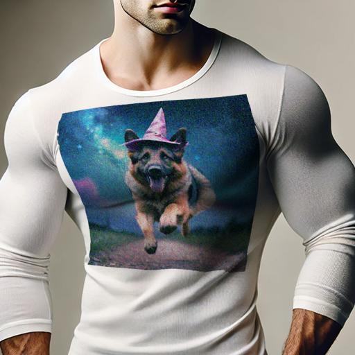 長袖Tシャツ 人間用 メンズ 秋春夏 プリント レジャー アウトドア カジュアル かわいい 犬ファン 魔法の帽子 ジャーマンシェパードドッグ 星空 夜空