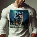 長袖Tシャツ 人間用 メンズ 秋春夏 プリント レジャー アウトドア カジュアル かわいい 犬ファン 夜空 ジャーマンシェパードドッグ 帽子 星