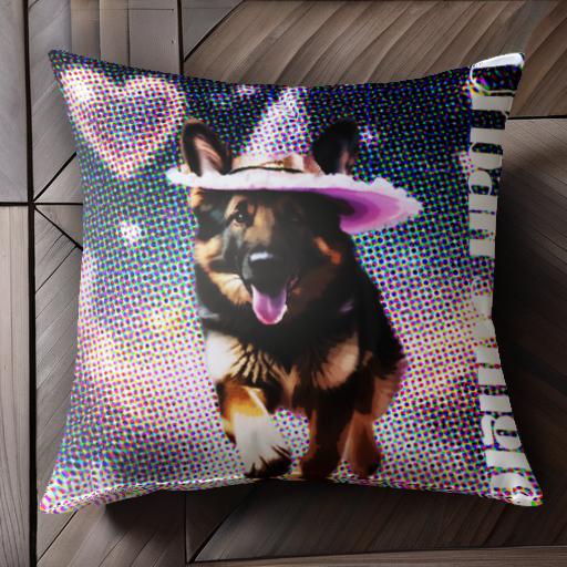 ハート ジャーマンシェパード 帽子 ピクセルアート風 Urban Jungle クッションカバー 45×45cm アニマル柄 おしゃれ 可愛い クッション本體付き 正方形 犬ファン