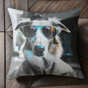 サングラス ボルゾイ コート モノクロ 犬 クッションカバー 45×45cm アニマル柄 おしゃれ 可愛い クッション本体付き 正方形 犬ファン