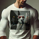 長袖Tシャツ 人間用 メンズ 秋春夏 プリント レジャー アウトドア カジュアル かわいい 犬ファン サングラス ボルゾイ コート スカーフ 白黒写真