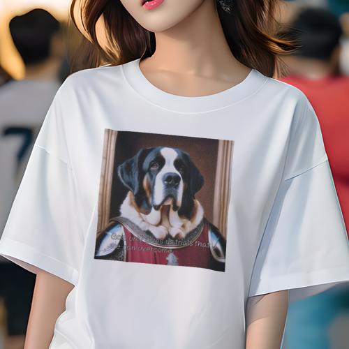 Tシャツ レディース 犬ファン 半袖 春夏 犬柄 プリント カジュアル かわいい 人間用 フィットネス ダンス 鎧 セントバーナード 胸当て ドレス