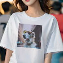 Tシャツ レディース 犬ファン 半袖 春夏 犬柄 プリント カジュアル かわいい 人間用 フィットネス ダンス サングラス ボーダーコリー 都市景観 柴犬(4)