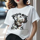 Tシャツ レディース 犬ファン 半袖 春夏 犬柄 プリント カジュアル かわいい 人間用 フィットネス ダンス 赤い首輪 ダルメシアン 警告 テキスト(4)