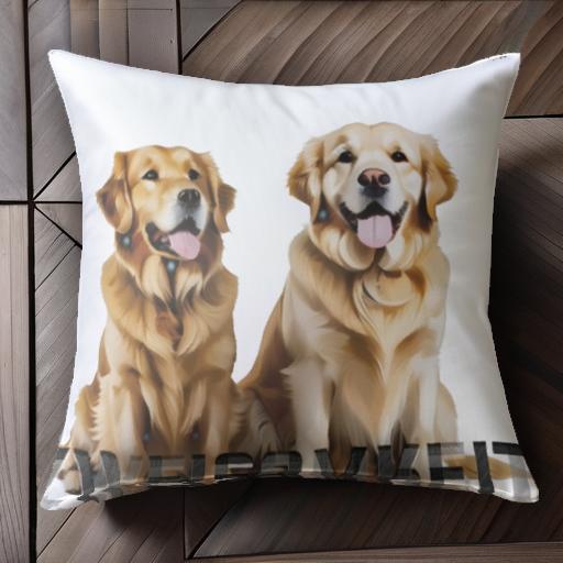 ツーショット ゴールデンレトリバー ドイツ語テキスト クッションカバー 45×45cm アニマル柄 おしゃれ ..