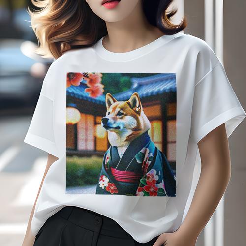 Tシャツ レディース 犬ファン 半袖 春夏 犬柄 プリント カジュアル かわいい 人間用 フィットネス ダンス 着物 柴犬 和風建築 提灯 梅の花 Tシャツ レディース 犬ファン 半袖 春夏 犬柄 プリント カジュアル かわいい 人間用 フィットネス ダンス 着物 柴犬 和風建築 提灯 梅の花