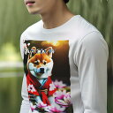 長袖Tシャツ 人間用 メンズ 秋春夏 プリント レジャー アウトドア カジュアル かわいい 犬ファン 桜 柴犬 着物 花 キュート