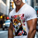 Tシャツ メンズ キッズ 犬ファン 半袖 春夏 犬柄 プリント カジュアル かわいい 人間用 フィットネス ダンス 桜 柴犬 和服 ボケ効果 ライトエフェクト