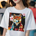 Tシャツ レディース 犬ファン 半袖 春夏 犬柄 プリント カジュアル かわいい 人間用 フィットネス ダンス 和服 柴犬 着物 花