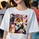 Tシャツ レディース 犬ファン 半袖 春夏 犬柄 プリント カジュアル かわいい 人間用 フィットネス ダンス 桜 柴犬 和服 ボケ効果 ライトエフェクト(4)