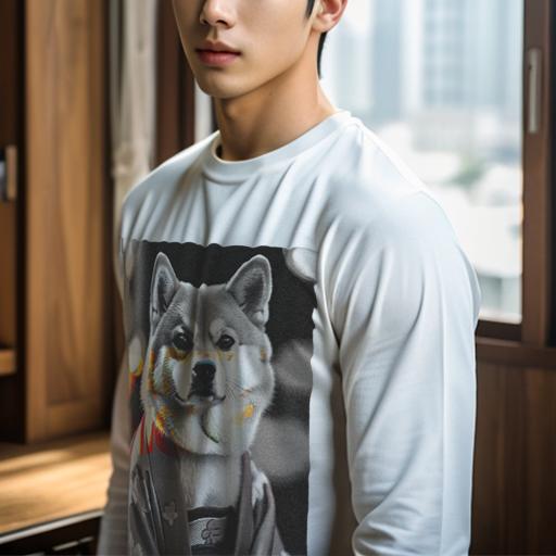 長袖Tシャツ 人間用 メンズ 秋春夏 プリント レジャー アウトドア カジュアル かわいい 犬ファン 着物 柴犬 ボケ背景 白黒写真