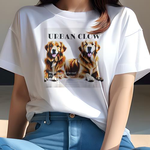 Tシャツ レディース 犬ファン 半袖 春夏 犬柄 プリント カジュアル かわいい 人間用 フィットネス ダンス 都市 ゴールデンレトリバー 屋上