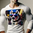 長袖Tシャツ 人間用 メンズ 秋春夏 プリント レジャー アウトドア カジュアル かわいい 犬ファン サングラス シベリアンハスキー 街 カラフル