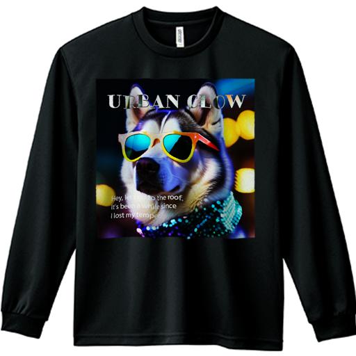 長袖Tシャツ 人間用 メンズ 秋春夏 プリント レジャー アウトドア カジュアル かわいい 犬ファン サングラス シベリアンハスキー ネオンライト 首輪