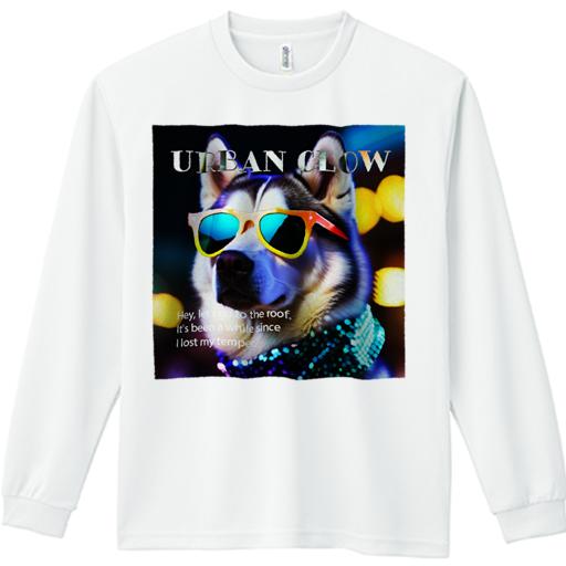 長袖Tシャツ 人間用 メンズ 秋春夏 プリント レジャー アウトドア カジュアル かわいい 犬ファン サングラス シベリアンハスキー ネオンライト 首輪