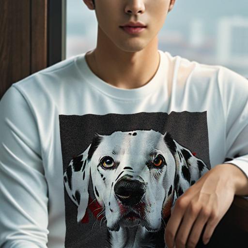 長袖Tシャツ 人間用 メンズ 秋春夏 プリント レジャー アウトドア カジュアル かわいい 犬ファン ドット柄 ダルメシアン ユニークな目 白黒 ポートレート