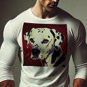 長袖Tシャツ 人間用 メンズ 秋春夏 プリント レジャー アウトドア カジュアル かわいい 犬ファン 赤背景 ダルメシアン 犬 ドッグポートレート