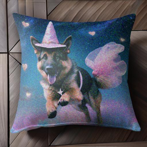 魔法の帽子 ジャーマンシェパード ピンクの雲 ハート クッションカバー 45×45cm アニマル柄 おしゃれ 可愛い クッション本体付き 正方形 犬ファン