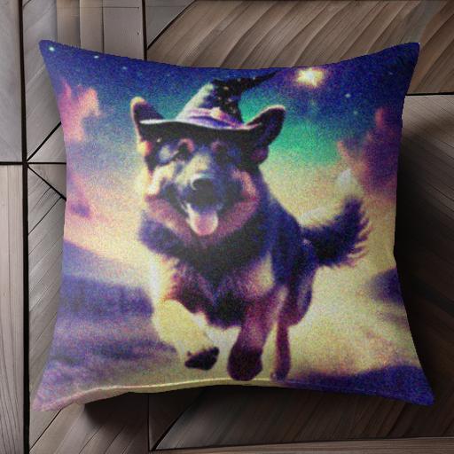 魔法の帽子 ジャーマンシェパードドッグ 星 夜空 走る クッションカバー 45×45cm アニマル柄 おしゃれ ..