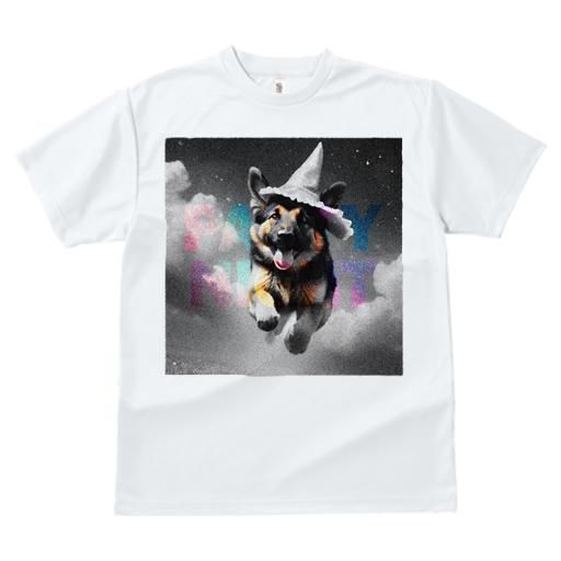 Tシャツ レディース 犬ファン 半袖 春夏 犬柄 プリント カジュアル かわいい 人間用 フィットネス ダンス パーティ ジャーマンシェパードドッグ 帽子 夜空 クラウド