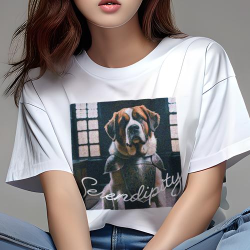 Tシャツ レディース 犬ファン 半袖 春夏 犬柄 プリント カジュアル かわいい 人間用 フィットネス ダンス 鎧 セントバーナード 窓