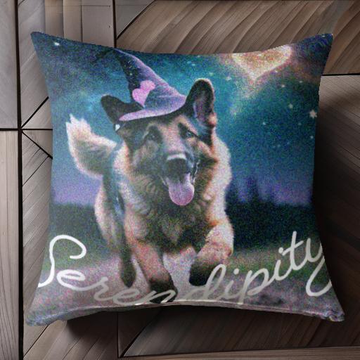 魔法使いの帽子 ジャーマンシェパードドッグ 星 ハート 夜空 サプライズ クッションカバー 45×45cm ア..