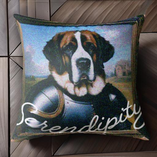 鎧 セントバーナード 肖像画 青空 額縁 クッションカバー 45×45cm アニマル柄 おしゃれ 可愛い クッション本体付き 正方形 犬ファン